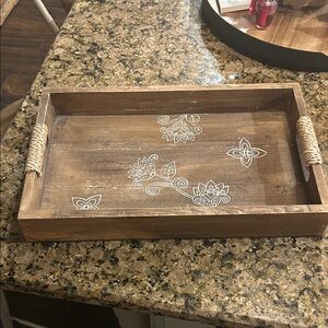 Rustic Wooden Serving Tray with Floral Design